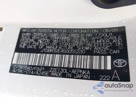 2005 Toyota Corolla Le from USA, damaged, VIN JTDBR32E450055230